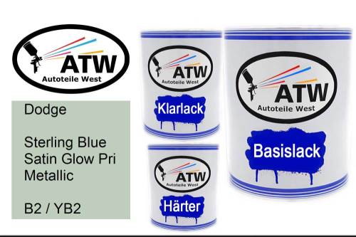 Dodge, Sterling Blue Satin Glow Pri Metallic, B2 / YB2: 1L Lackdose + 1L Klarlack + 500ml Härter - Set, von ATW Autoteile West.